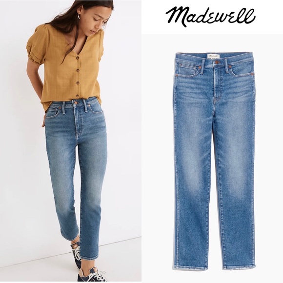 Madewell Denim - Madewell Stovepipe High Waist Rise Jeans in Ditmas Wash Straight Leg MC539 24